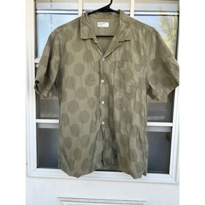 Universal Works Mens Olive Road Polka Dot Jacquard Cotton Camp Collar Shirt